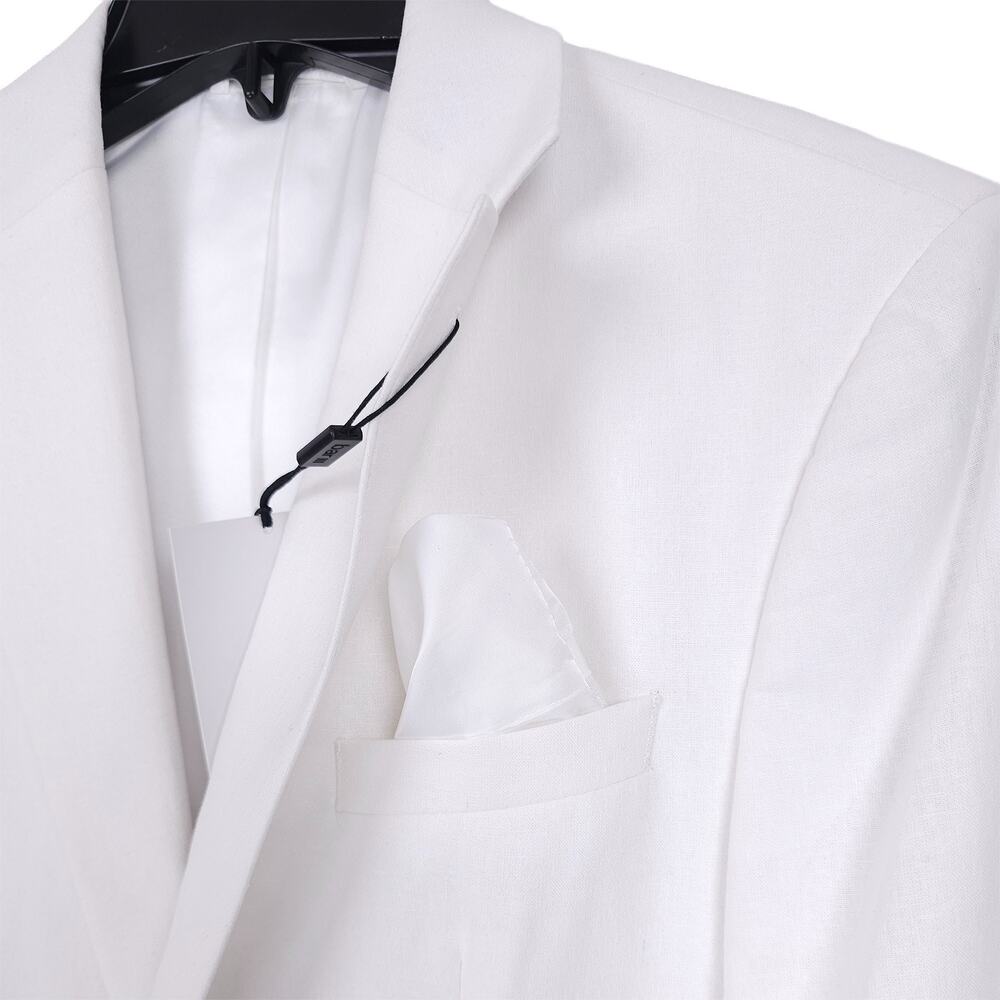 Bar III Mens Slim Fit Sport Coat Blazer 36S White Solid Linen Cotton Blend NWT - Picture 4 of 16